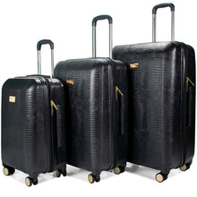  Snakeskin 3 Piece Expandable Luggage Set - Black