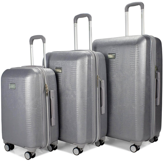 Snakeskin 3 Piece Expandable Luggage Set - Silver
